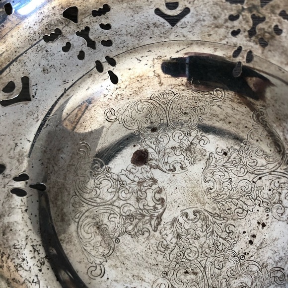 Vtg Silver Decorative Basket with Handle and Etched Design - Picture 11 of 13